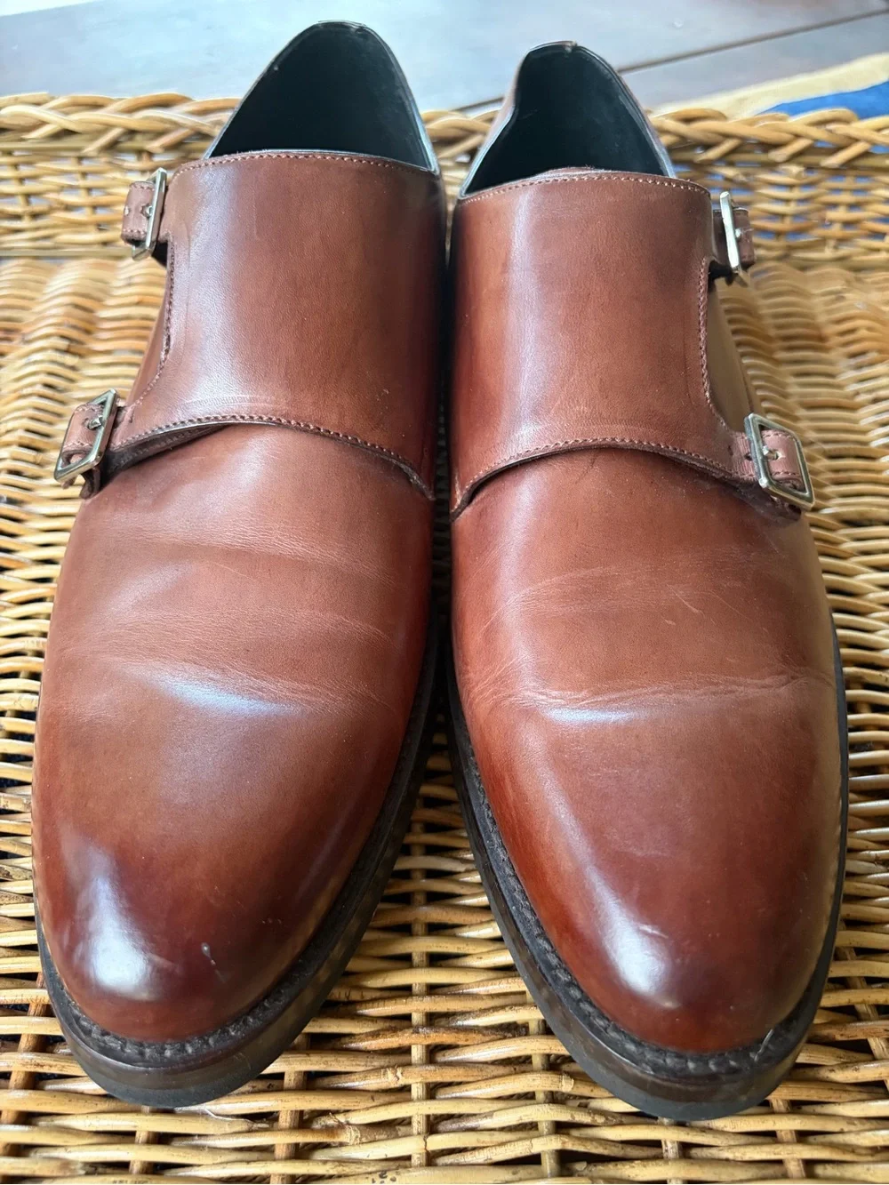 Paul Evans Brown Double Monk Strap Italian Leather Shoes Size 9 Like NEW!
